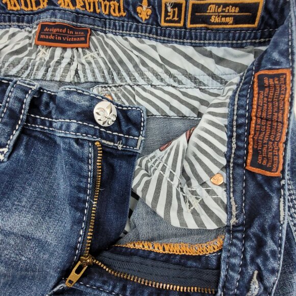 Rock Revival Jeans Womens 31 Blue Yalen Stretch 32x31 Mid Rise Skinny - Picture 9 of 16
